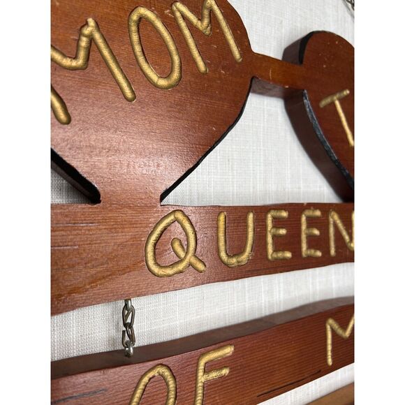 Vintage 70s Mom Queen of My Heart Plaque Wood Shop Class Project Mothers Day - Picture 6 of 9